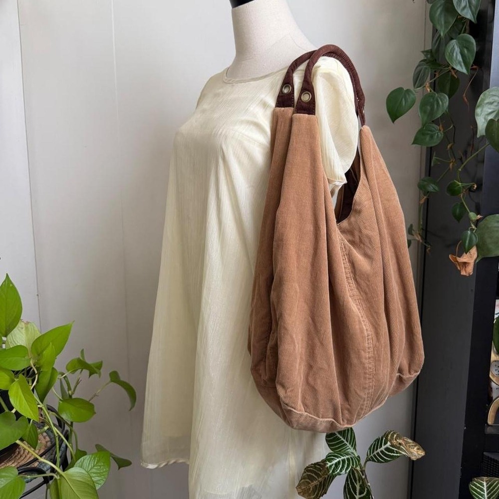 Brown Corduroy Slouchy Oversized Shoulder Bag Boho Indie Hobo Tote